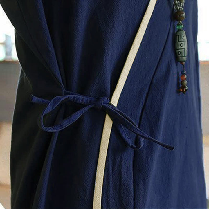 Buddha Stones Letnie kimono męskie w minimalistycznym stylu Tang, ze ściągaczem i dekoltem w serek, z rękawami 3/4 - image 10