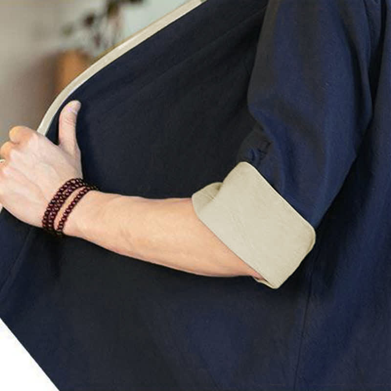 Buddha Stones Letnie kimono męskie w minimalistycznym stylu Tang, ze ściągaczem i dekoltem w serek, z rękawami 3/4 - image 8