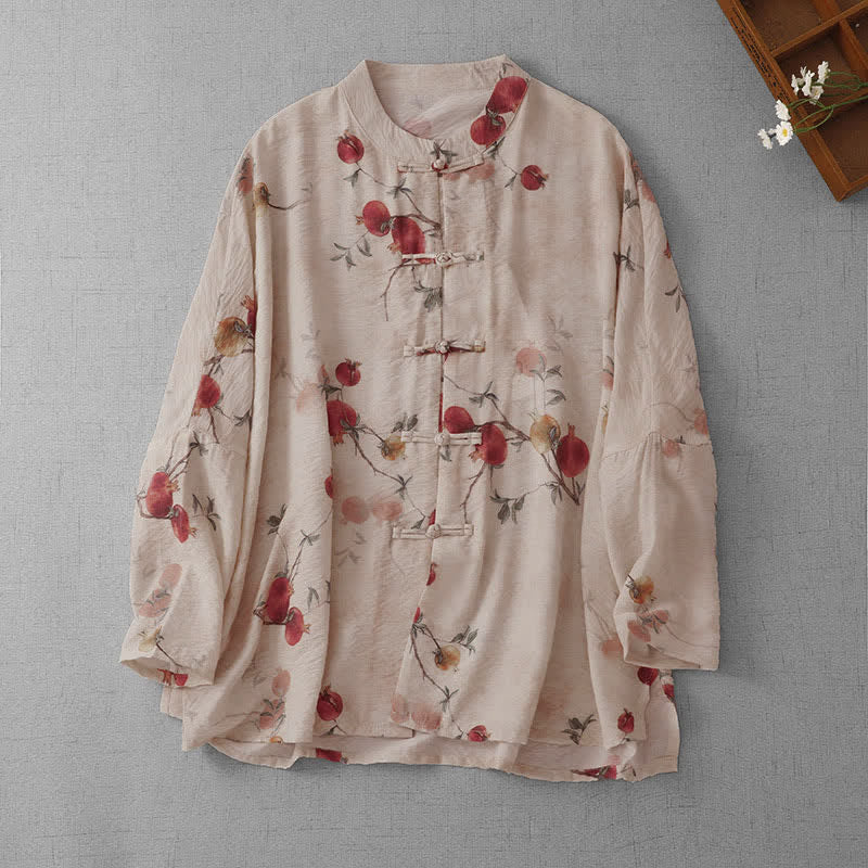 Koszule damskie z długim rękawem w stylu vintage z żabą i Buddha Stones, z nadrukiem w kolorze granatu - Beżowy - US14, UK/AU18, EU46 (2XL) - image 0
