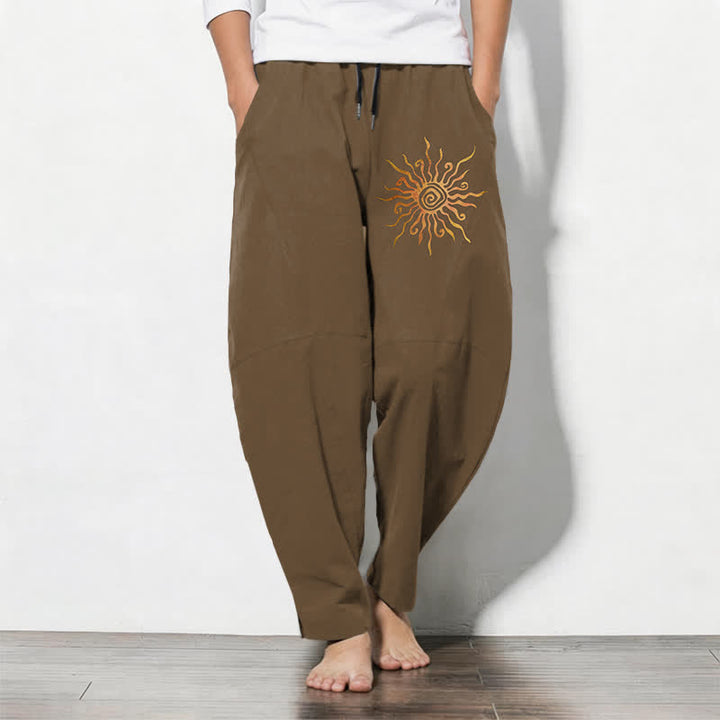 Buddha Stones Spodnie męskie zwężane z czystej bawełny ze wzorem spirali Golden Sun i ściągaczem, z kieszeniami - Peru - US/UK/AU50, EU60 (5XL) - image 11
