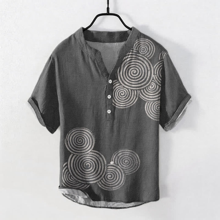 Buddha Stones Koszula męska z krótkim rękawem i okrągłym dekoltem, bawełniana, z wzorem spirali i guzikami - DimGray - US/UK/AU50, EU60 (5XL) - image 5