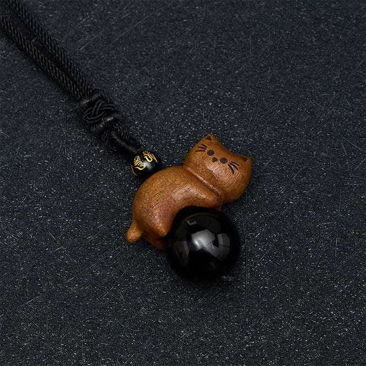Buddha Stones Naszyjnik z koralikami z czarnego obsydianu i drzewa sandałowego Om Mani Padme Hum z liny ochronnej - image 3