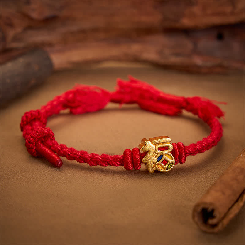 Buddha Stones Bransoletka regulowana Fu Character Red String Balance Tibet - Czerwony (obwód nadgarstka: 5,5–6,7 cala/14–17 cm) - image 0