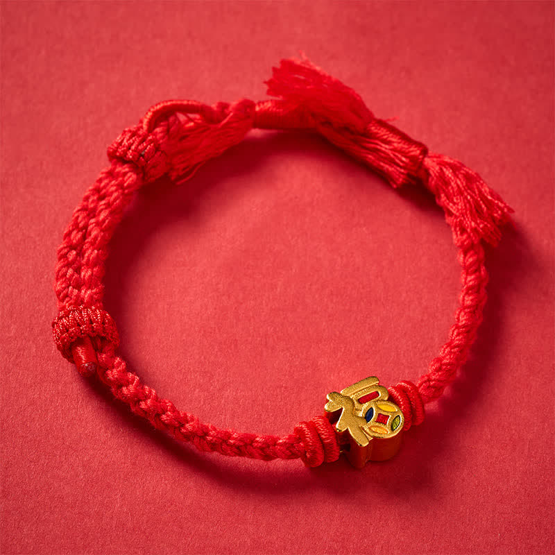 Buddha Stones Bransoletka regulowana Fu Character Red String Balance Tibet - image 3