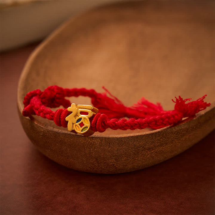 Buddha Stones Bransoletka regulowana Fu Character Red String Balance Tibet - image 1