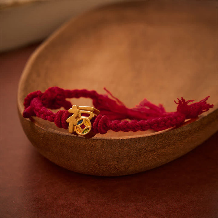 Buddha Stones Bransoletka regulowana Fu Character Red String Balance Tibet - Ciemnoczerwony (obwód nadgarstka: 5,5–6,7 cala/14–17 cm) - image 9