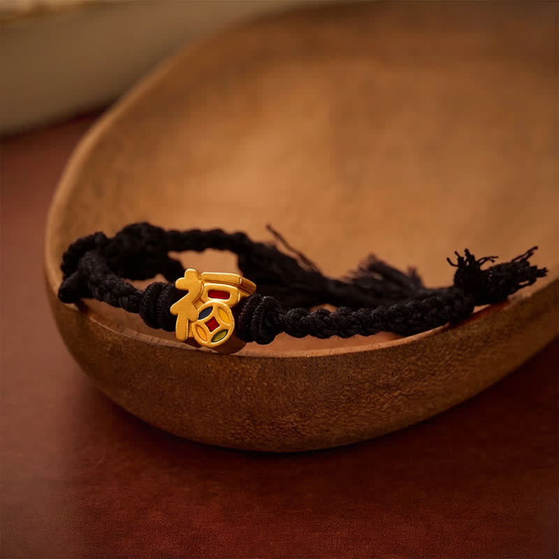 Buddha Stones Bransoletka regulowana Fu Character Red String Balance Tibet - Czarny (obwód nadgarstka: 5,5–6,7 cala/14–17 cm) - image 11