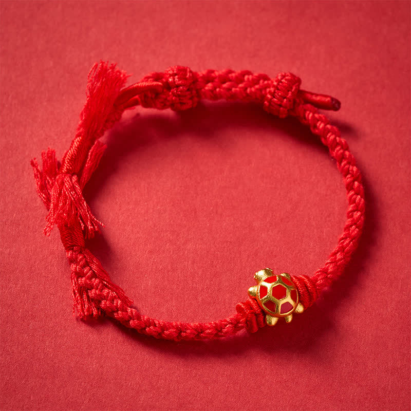 Buddha Stones Bransoletka regulowana Longevity Turtle Red String Balance Tibet - image 4