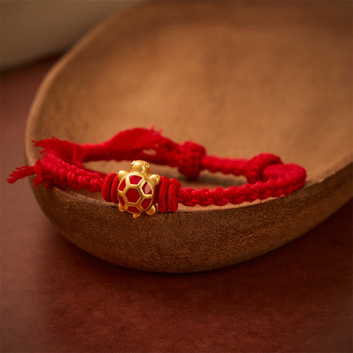 Buddha Stones Bransoletka regulowana Longevity Turtle Red String Balance Tibet - image 2