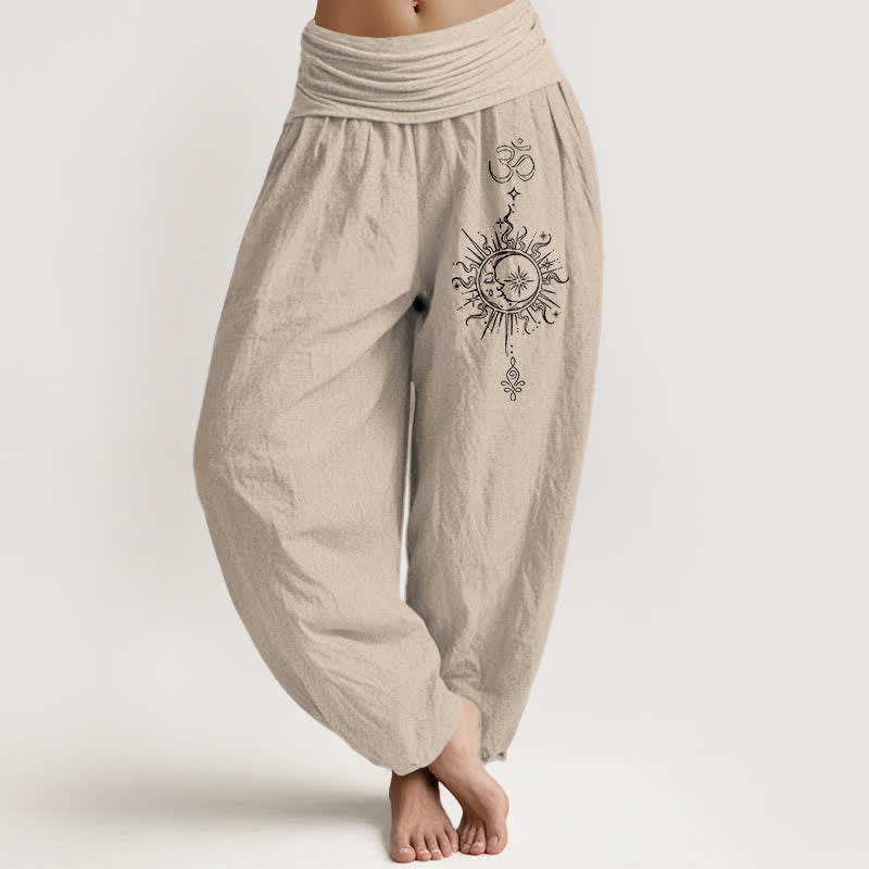 Buddha Stones Spodnie damskie harem z elastycznej talii z czystej bawełny w kolorze białym z motywem mandali i słońca Om - Dębnik - US16, UK/AU20, EU48 (3XL) - image 14