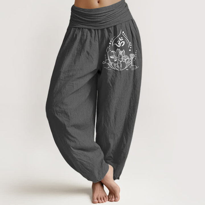 Buddha Stones Spodnie damskie typu harem z elastycznej talii z czystej bawełny z wzorem mandali Zen - DimGray - US16, UK/AU20, EU48 (3XL) - image 8