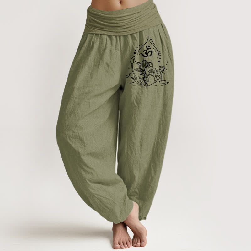 Buddha Stones Spodnie damskie typu harem z elastycznej talii z czystej bawełny z wzorem mandali Zen - Oliwkowy - US16, UK/AU20, EU48 (3XL) - image 11
