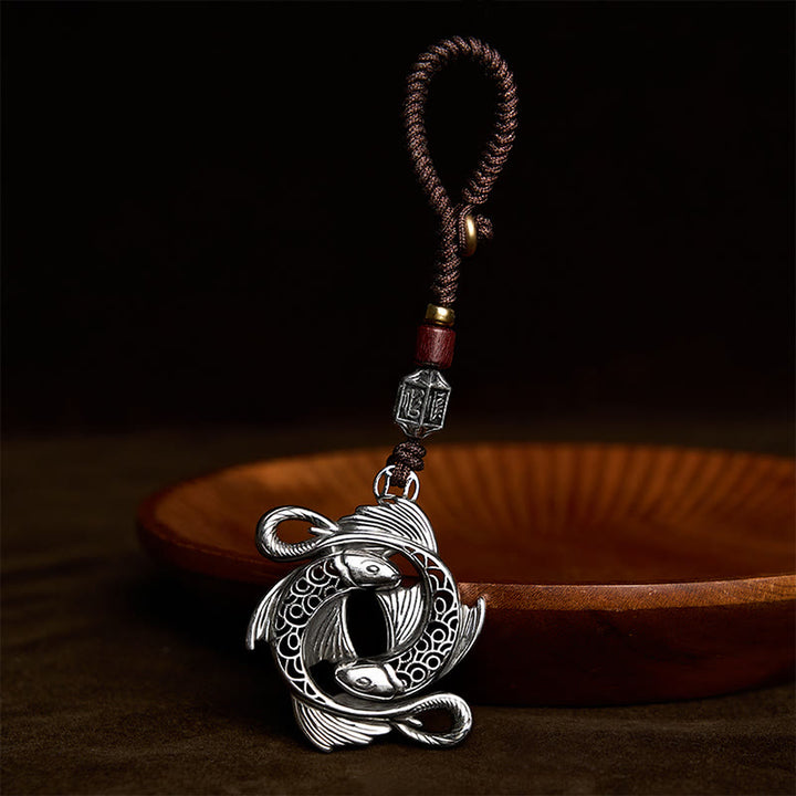 Buddha Stones Miedziane, zabytkowe, podwójne breloki z zawieszką w kształcie ryby Koi - Podwójna ryba Koi - image 0