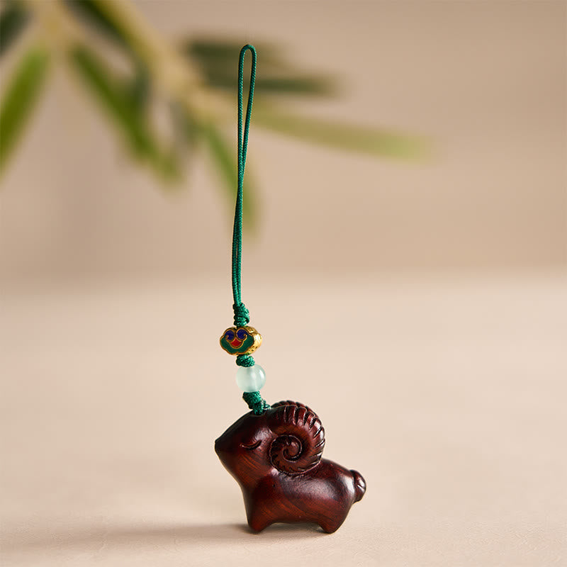Buddha Stones Ręcznie rzeźbione breloki z motywem kozy sandałowej - Ciemnoczerwony - image 14