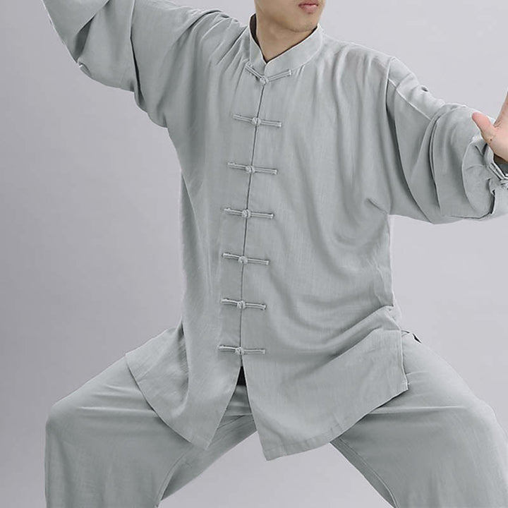 Buddha Stones Medytacja Zen Modlitwa Duchowa Tai Chi Qigong Praktyka Unisex Haft Odzież Zestaw - Jasnoszary długi rękaw - US12, UK/AU16, EU44 (2XL) - image 3