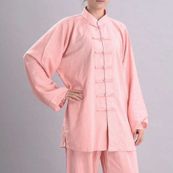 Buddha Stones Medytacja Zen Modlitwa Duchowa Tai Chi Qigong Praktyka Unisex Haft Odzież Zestaw - Różowy długi rękaw - US12, UK/AU16, EU44 (2XL) - image 5