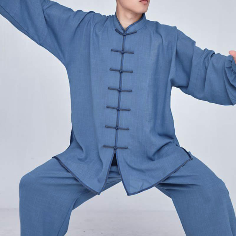 Buddha Stones Medytacja Zen Modlitwa Duchowa Tai Chi Qigong Praktyka Unisex Haft Odzież Zestaw - DeepSkyBlue Długi rękaw - US14, UK/AU18, EU46 (3XL) - image 15