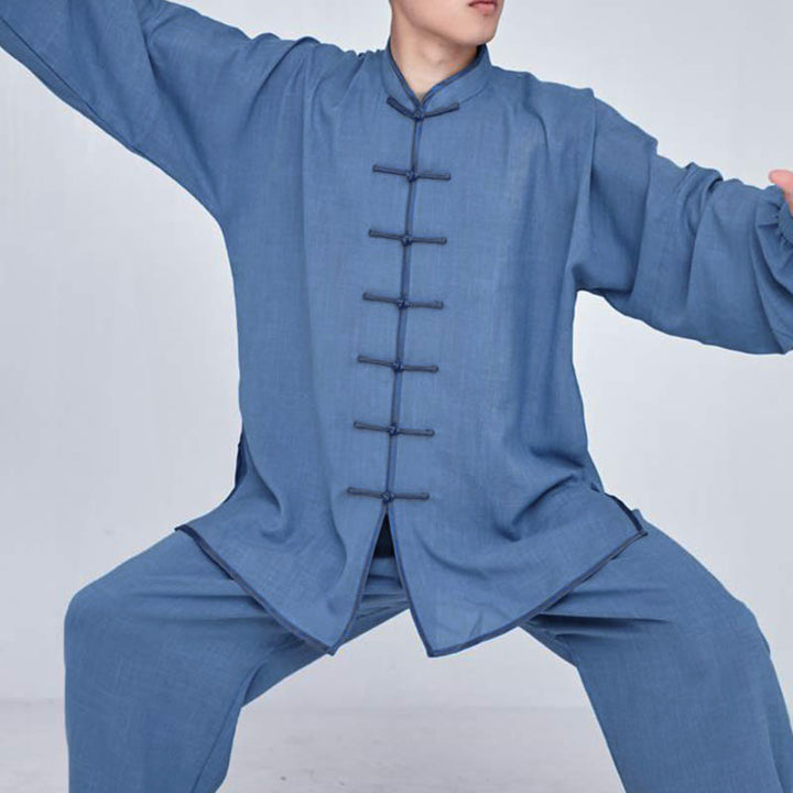Buddha Stones Medytacja Zen Modlitwa Duchowa Tai Chi Qigong Praktyka Unisex Haft Odzież Zestaw - DeepSkyBlue Długi rękaw - US14, UK/AU18, EU46 (3XL) - image 15