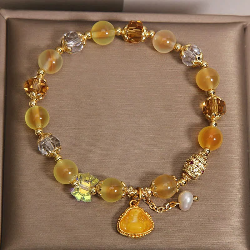 Buddha Stones Bransoletka z koralików z żółtego agatu cukrowego z nadzieją Buddy - image 4