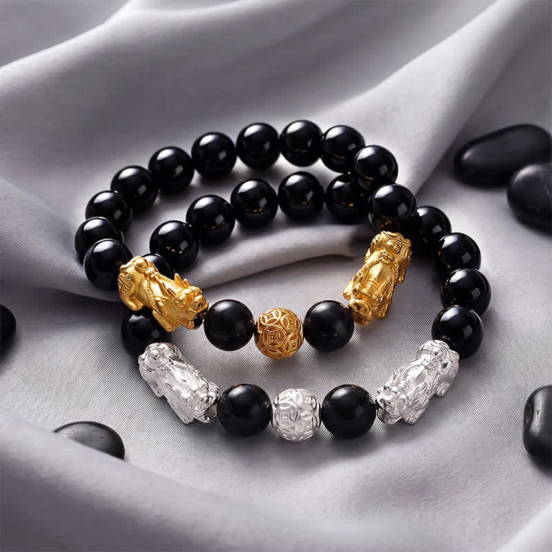 Buddha Stones Bransoletka z podwójnej mądrości Pi Xiu Om Mani Padme Hum z czarnej obsydianowej miedzi - image 16