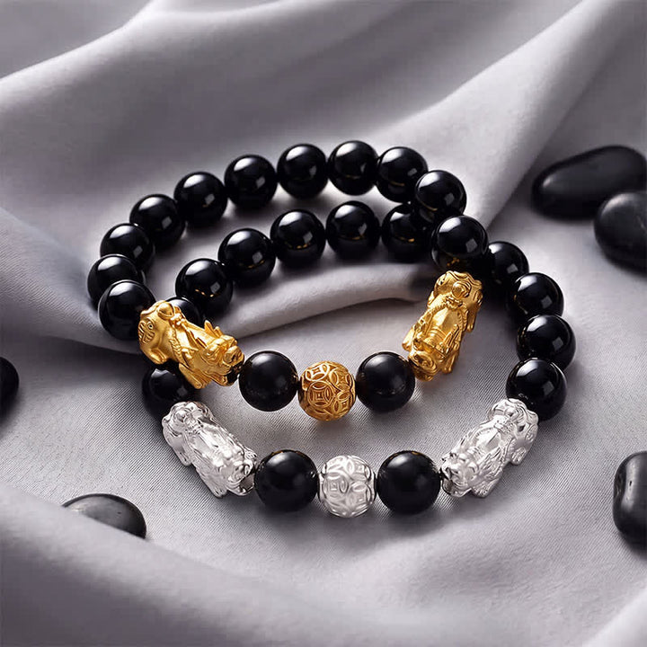 Buddha Stones Bransoletka z podwójnej mądrości Pi Xiu Om Mani Padme Hum z czarnej obsydianowej miedzi - image 16