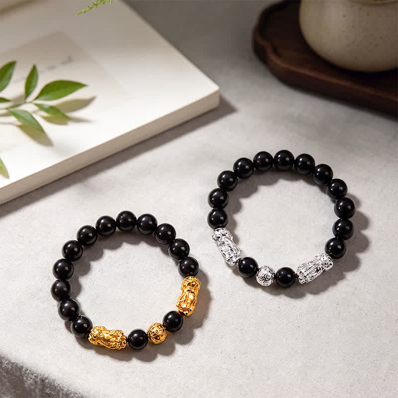 Buddha Stones Bransoletka z podwójnej mądrości Pi Xiu Om Mani Padme Hum z czarnej obsydianowej miedzi - image 15
