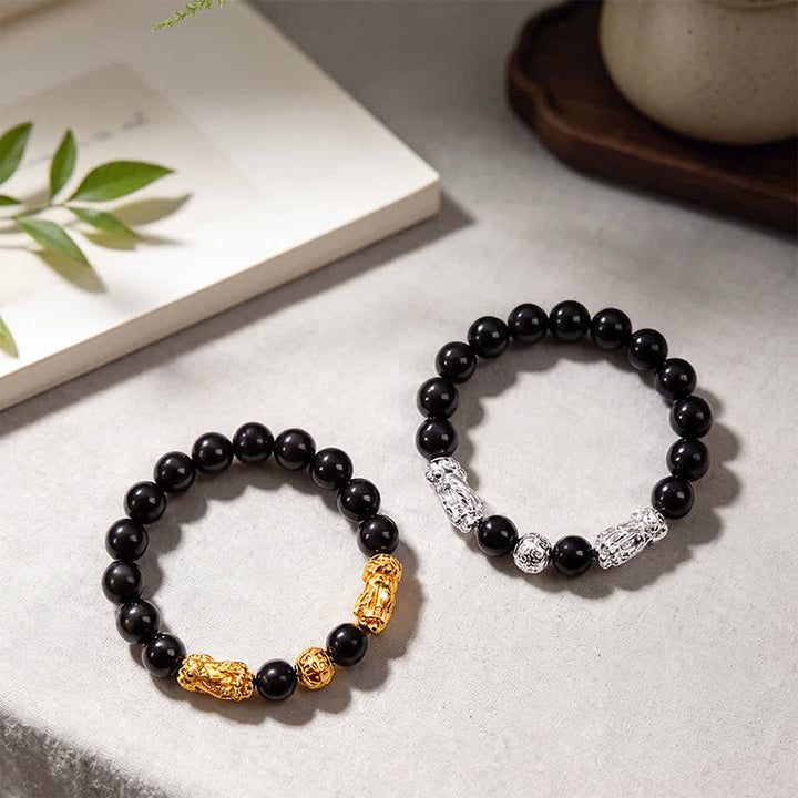 Buddha Stones Bransoletka z podwójnej mądrości Pi Xiu Om Mani Padme Hum z czarnej obsydianowej miedzi - image 15