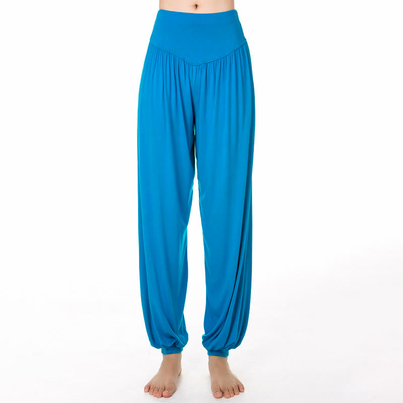 Luźne spodnie haremowe do jogi i tańca z Buddha Stones w jednolitym kolorze - DeepSkyBlue - US12, UK/AU16, EU44 (3XL) - image 18