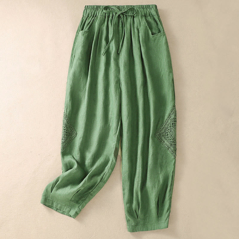 Letnie damskie spodnie haremowe ze ściągaczem i kieszeniami „Buddha Stones” - PaleGreen - US8-10，UK/AU12-14，EU40-42 (2XL) - image 6