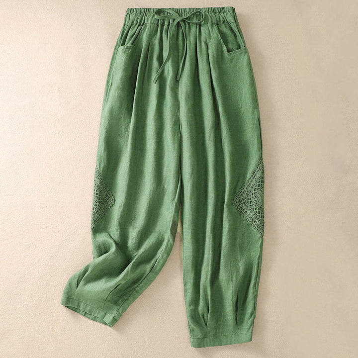 Letnie damskie spodnie haremowe ze ściągaczem i kieszeniami „Buddha Stones” - PaleGreen - US8-10，UK/AU12-14，EU40-42 (2XL) - image 6