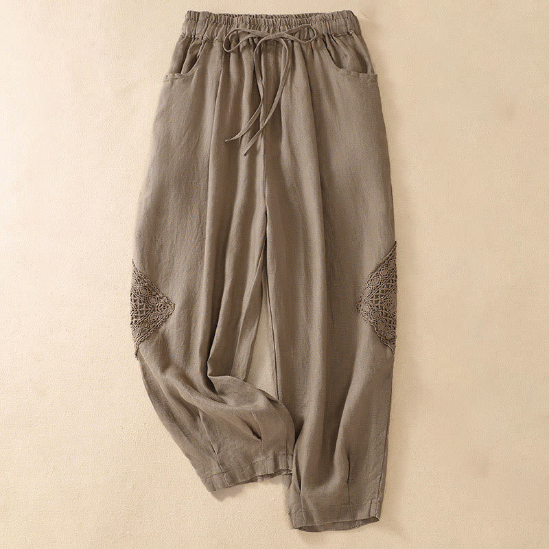 Letnie damskie spodnie haremowe ze ściągaczem i kieszeniami „Buddha Stones” - Dębnik - US8-10，UK/AU12-14，EU40-42 (2XL) - image 0
