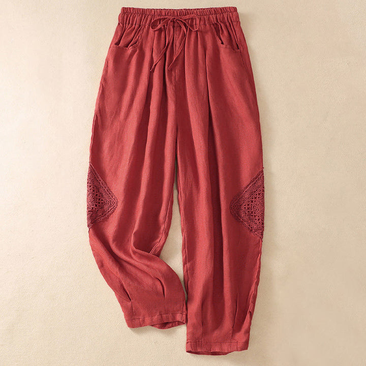 Letnie damskie spodnie haremowe ze ściągaczem i kieszeniami „Buddha Stones” - Pomidor - US8-10，UK/AU12-14，EU40-42 (2XL) - image 17