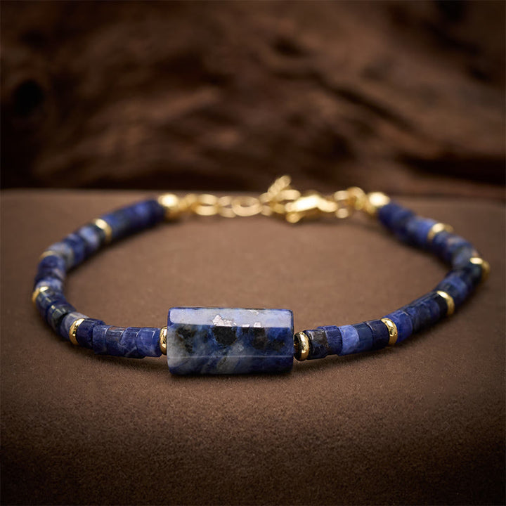 Buddha Stones Bransoletka z akcentem w postaci fasetowanego cylindra z ametystu, amazonitu truskawkowego i sodalitu - Sodalit (obwód nadgarstka: 15–18 cm) - image 12
