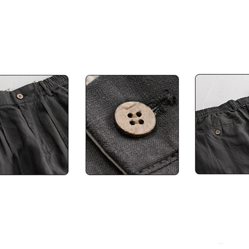 Buddha Stones Spodnie męskie z prostymi nogawkami i kieszeniami, wiosenne, letnie, swobodne, ze ściągaczem i zamkiem błyskawicznym, z lnianego materiału - image 7