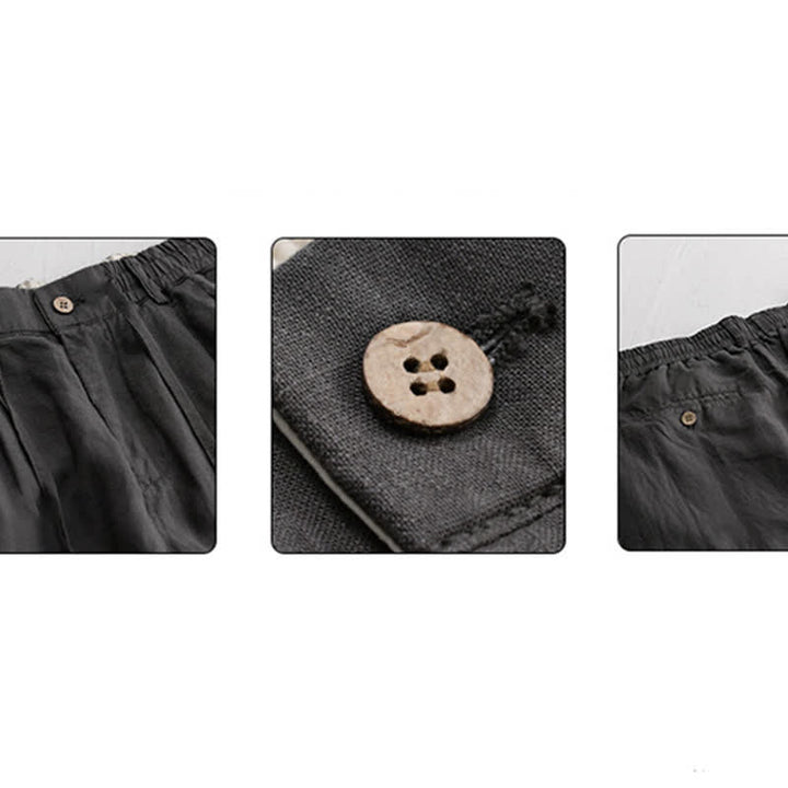 Buddha Stones Spodnie męskie z prostymi nogawkami i kieszeniami, wiosenne, letnie, swobodne, ze ściągaczem i zamkiem błyskawicznym, z lnianego materiału - image 7