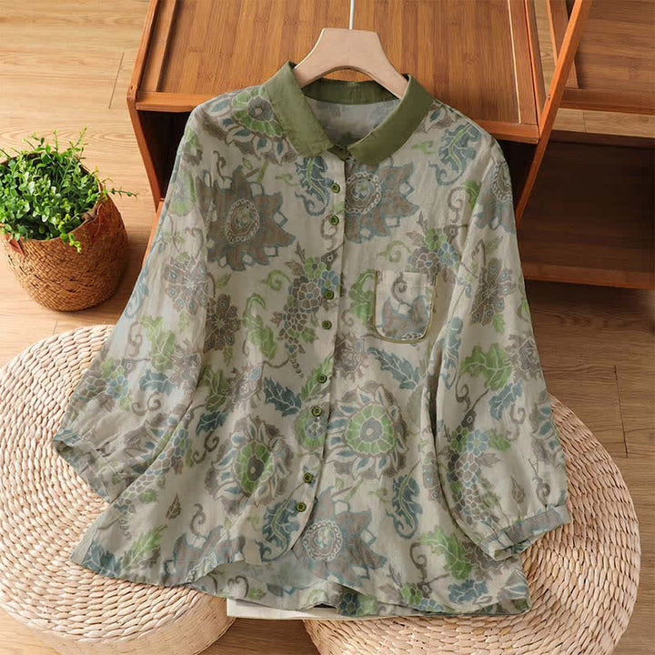 Buddha Stones Koszule damskie z długim rękawem i kieszeniami, wiosenne i letnie, w kwiaty, zapinane na guziki - DarkSeaGreen - US8-10, UK/AU12-14, EU40-42 (2XL) - image 0