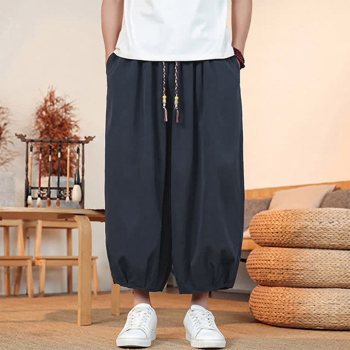 Buddha Stones Wiosenne letnie, swobodne, minimalistyczne spodnie capri z ściągaczem, męskie, haremowe, z kieszenią - MidnightBlue - US/UK/AU46, EU56 (5XL) - image 30