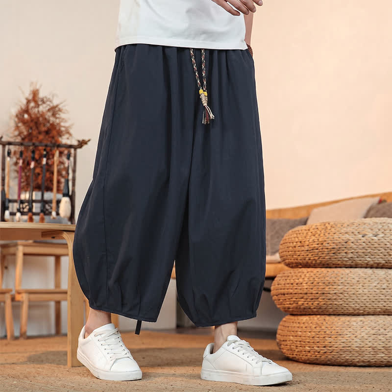 Buddha Stones Wiosenne letnie, swobodne, minimalistyczne spodnie capri z ściągaczem, męskie, haremowe, z kieszenią - image 33