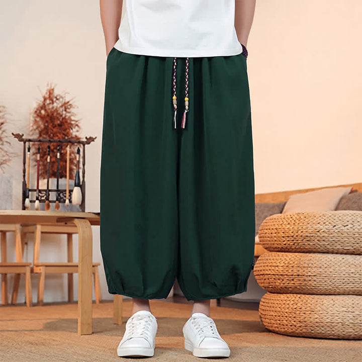Buddha Stones Wiosenne letnie, swobodne, minimalistyczne spodnie capri z ściągaczem, męskie, haremowe, z kieszenią - DarkOliveGreen - US/UK/AU46, EU56 (5XL) - image 39