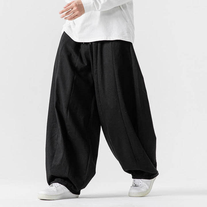 Buddha Stones Spodnie męskie z prostymi nogawkami i kieszeniami, w stylu casual, z grubej bawełny, ściągaczem i sznurkiem - image 8