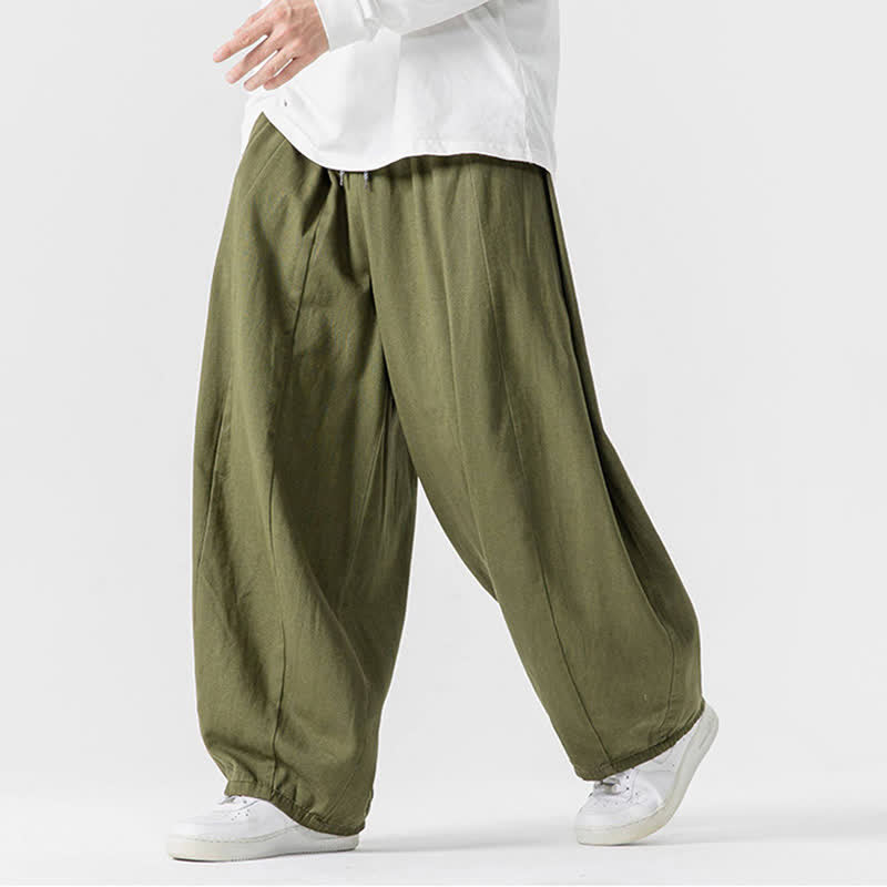 Buddha Stones Spodnie męskie z prostymi nogawkami i kieszeniami, w stylu casual, z grubej bawełny, ściągaczem i sznurkiem - image 19