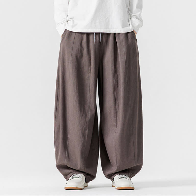 Buddha Stones Spodnie męskie z prostymi nogawkami i kieszeniami, w stylu casual, z grubej bawełny, ściągaczem i sznurkiem - Szary - US/UK/AU46， EU56 (5XL) - image 0