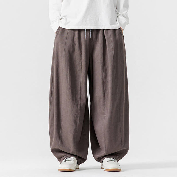 Buddha Stones Spodnie męskie z prostymi nogawkami i kieszeniami, w stylu casual, z grubej bawełny, ściągaczem i sznurkiem - Szary - US/UK/AU46， EU56 (5XL) - image 0