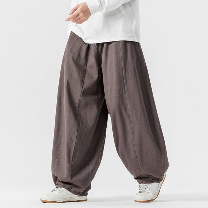 Buddha Stones Spodnie męskie z prostymi nogawkami i kieszeniami, w stylu casual, z grubej bawełny, ściągaczem i sznurkiem - image 1