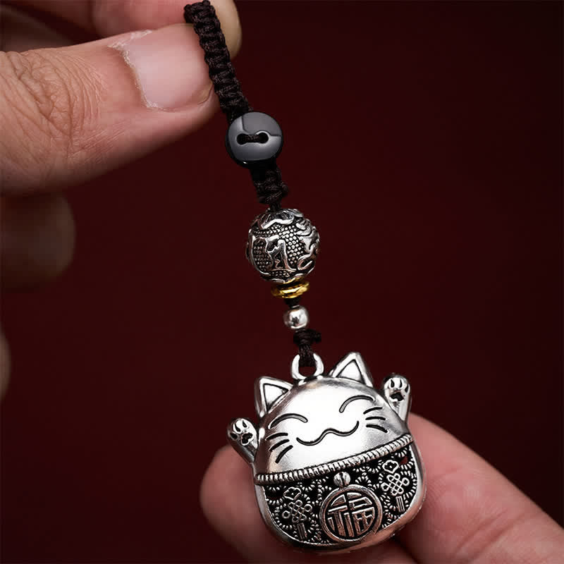 Buddha Stones Grawerowane miedziane breloki z postacią Fu Lucky Cat w oplocie Balance - image 8