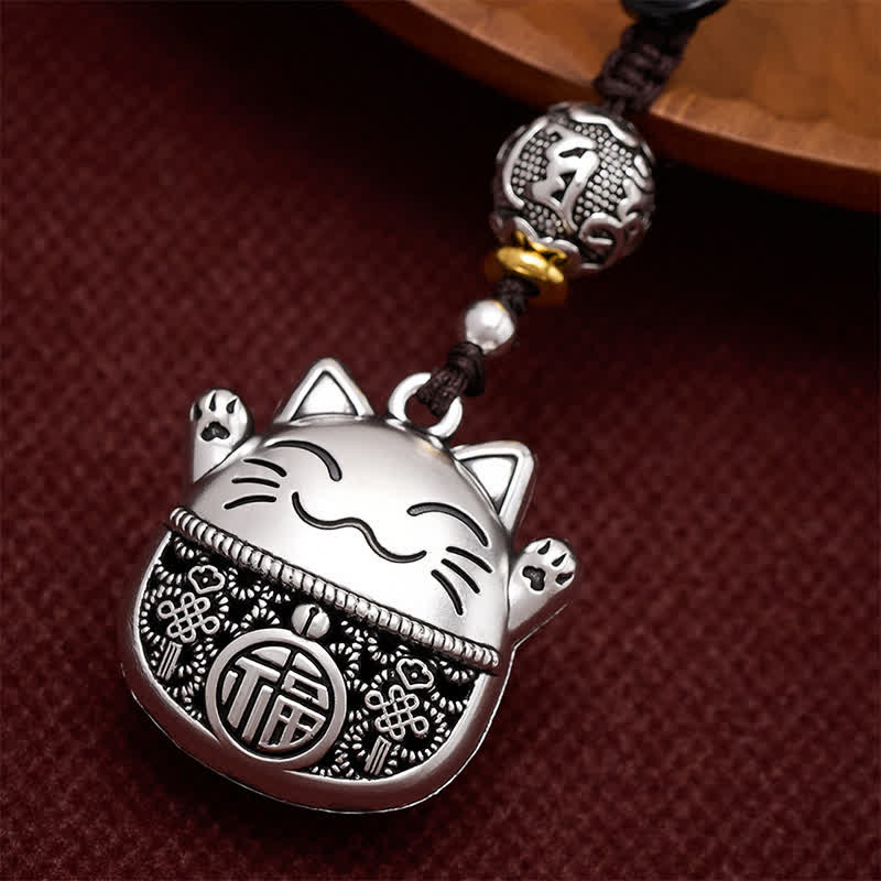 Buddha Stones Grawerowane miedziane breloki z postacią Fu Lucky Cat w oplocie Balance - image 7