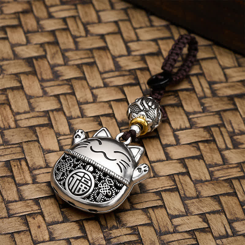 Buddha Stones Grawerowane miedziane breloki z postacią Fu Lucky Cat w oplocie Balance - image 4