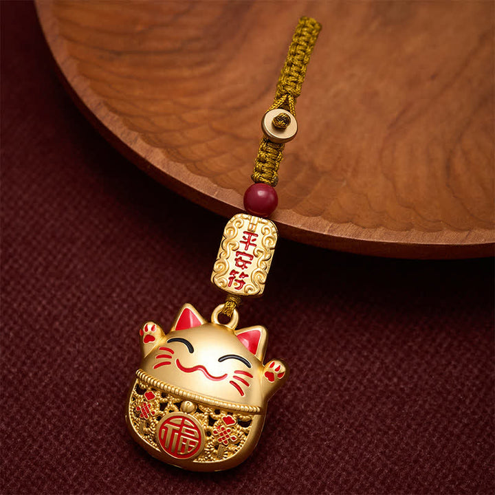 Buddha Stones Grawerowane miedziane breloki z postacią Fu Lucky Cat w oplocie Balance - Złoty Kot Szczęścia - image 9