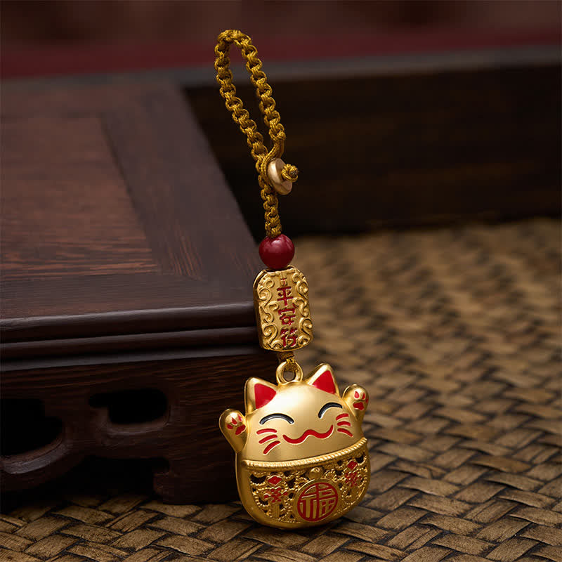 Buddha Stones Grawerowane miedziane breloki z postacią Fu Lucky Cat w oplocie Balance - image 12