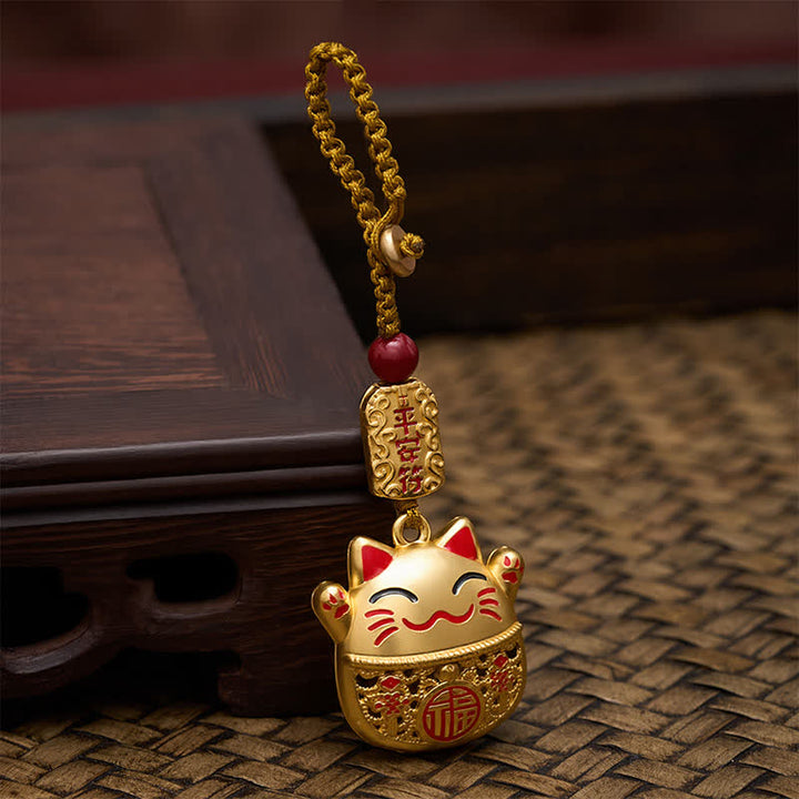 Buddha Stones Grawerowane miedziane breloki z postacią Fu Lucky Cat w oplocie Balance - image 12